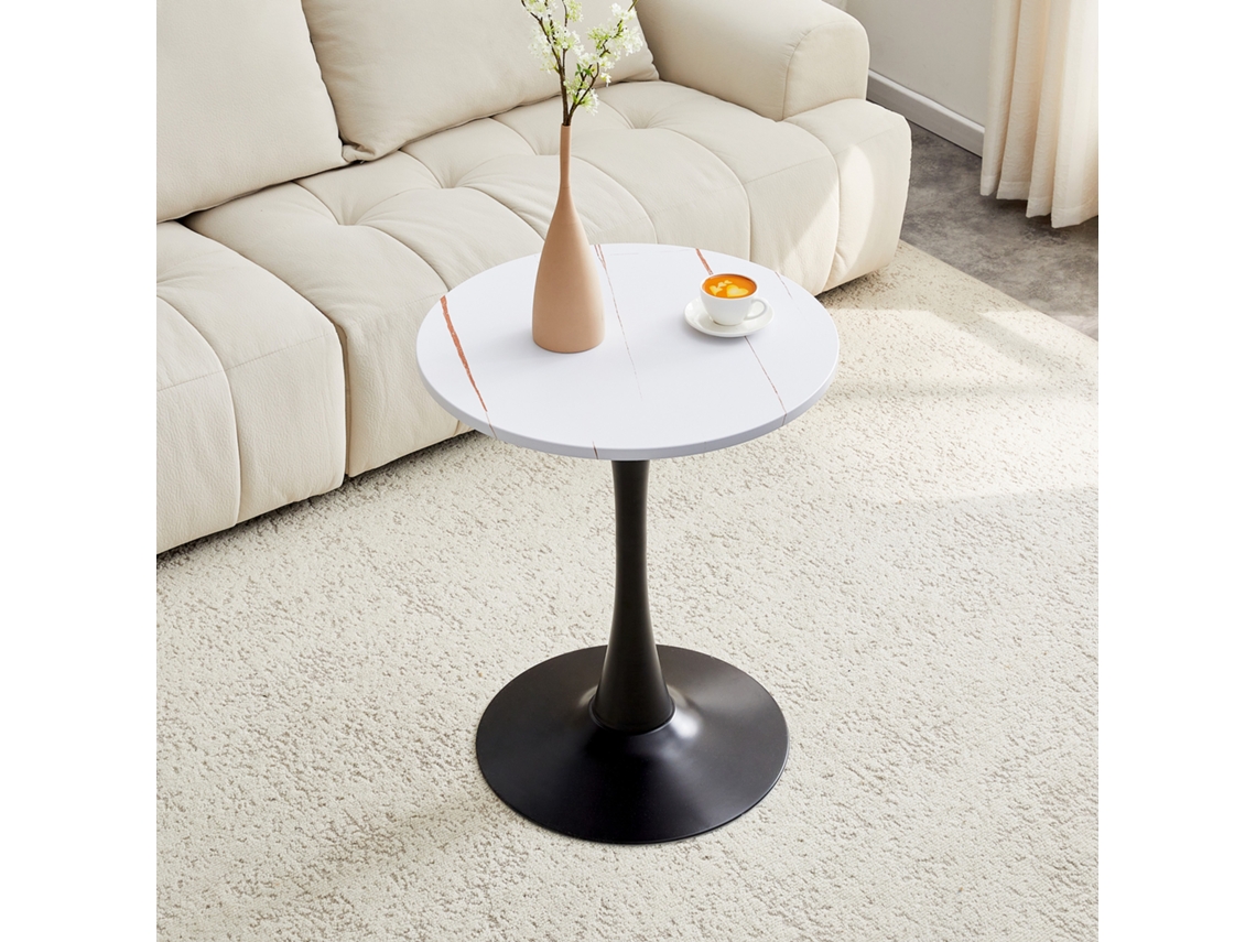 Mesa Lateral Redonda Mdf Branco Madeira Preta 60cm VELTRIX