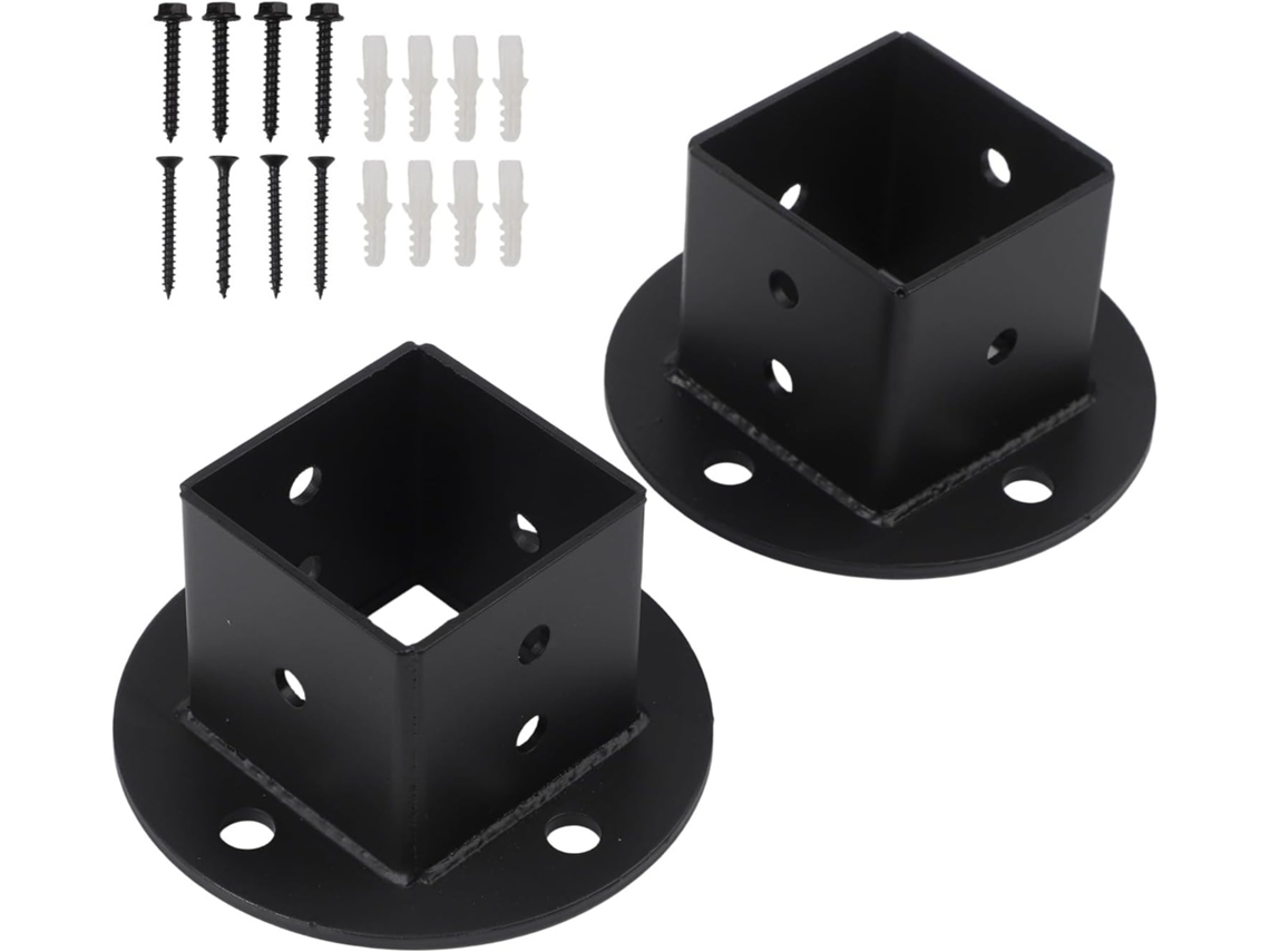 Conjunto De 2 Grampos Fixação No Solo, Medindo 5 X Cm, Âncoras Quadradas Metal Preto Maciço Com Furos Para