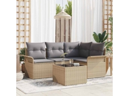 Vidaxl Conjunto De Sofá De Jardim Com Almofada 5 Pcs Bege Vime Pe