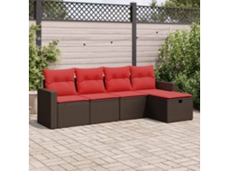 Vidaxl 5 Pcs Conjunto Sofás P/ Jardim C/ Almofadões Vime Pe Castanho