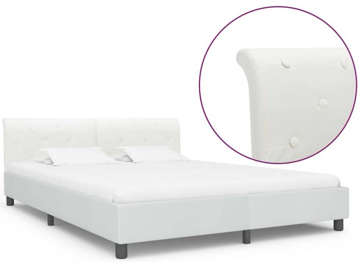 vidaXL Estrutura de cama 160x200 cm couro artificial branco