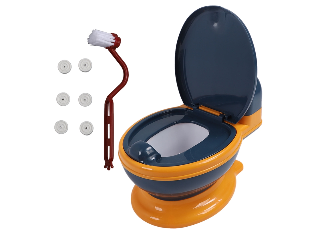 Silla De Treinamento De Banho Para Bebês Com Proteção Anti-salpicos E Dispensador De Papel Higiênico Azul E Amarelo