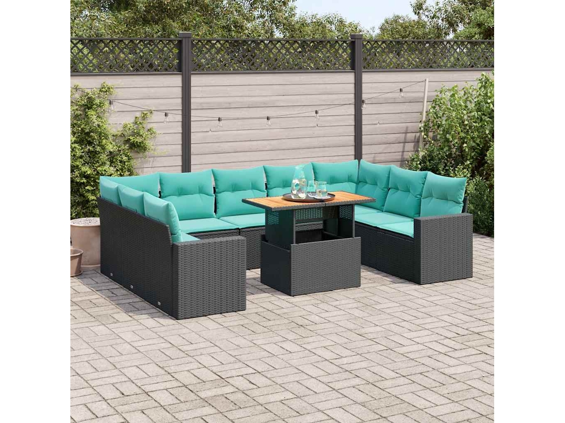 Vidaxl 10 Pcs Conjunto Sofás de Jardim C/ Almofadões Vime Pe Preto