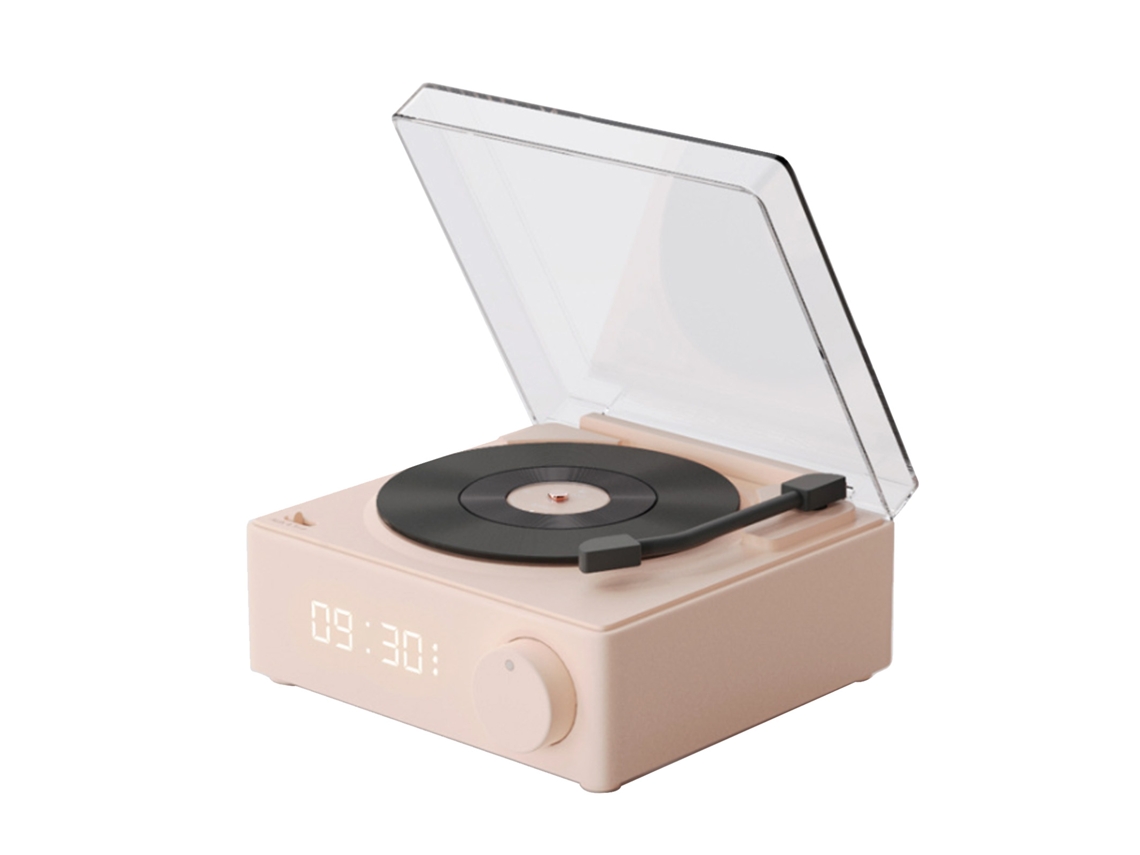 Caixa de som Bluetooth com tocador de discos, despertador, tela e cartão, rosa EOOCOO