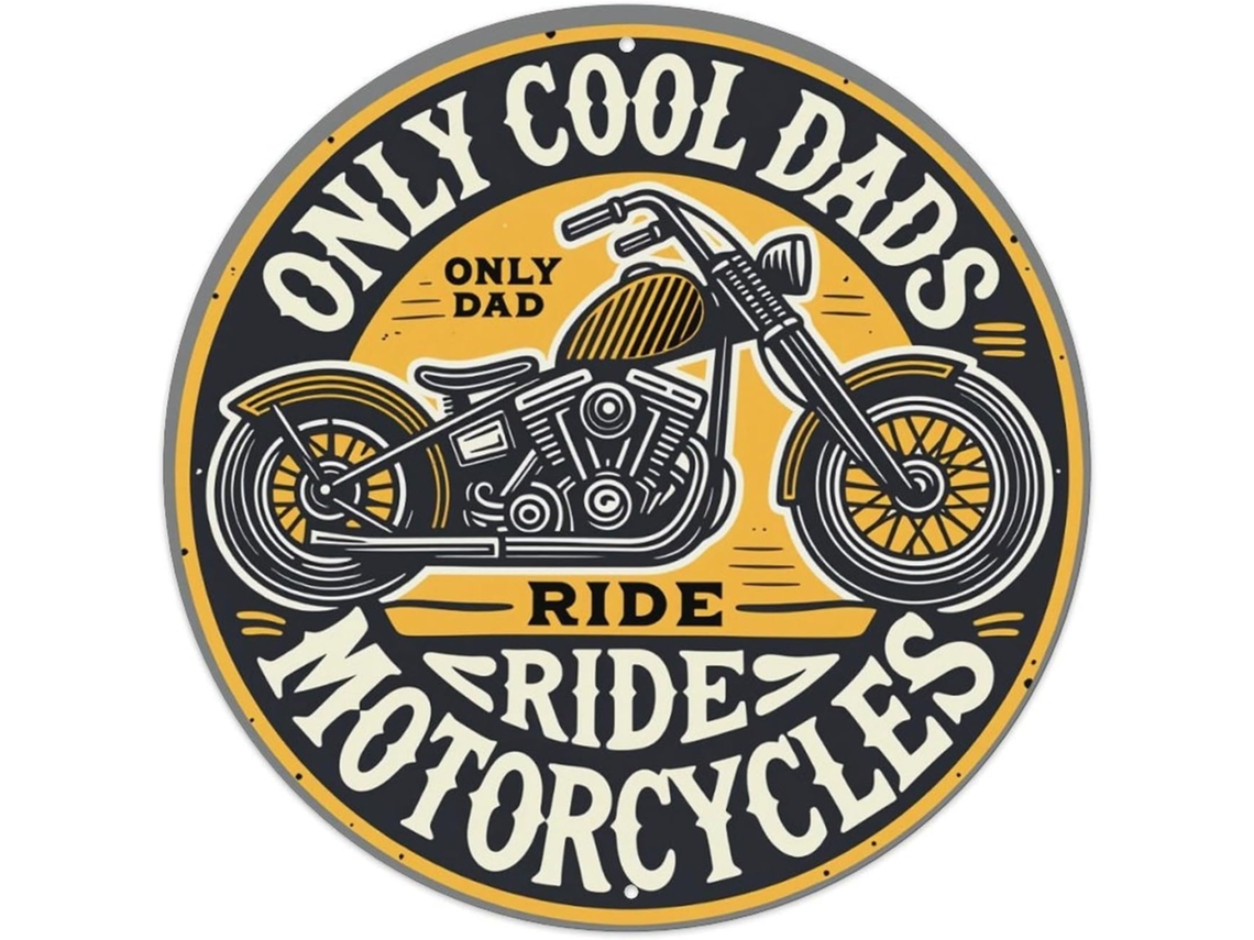 Placa De Metal Redonda Vintage Retrô ''só Pais Descolados Andam De Moto'' Para Bar, Casa, Porão, Cozinha, De 20