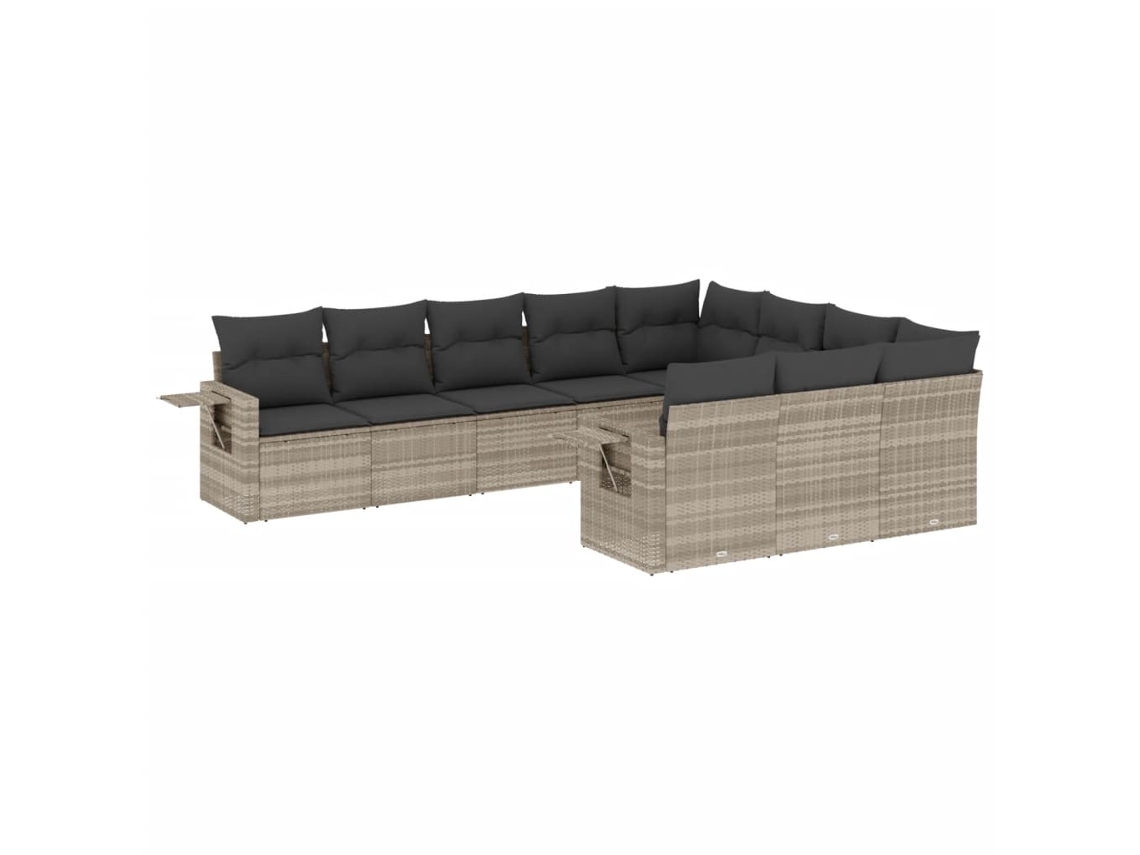 Conjunto 10 sofás jardim com almofadões VIDAXL vime PE cinzento-claro