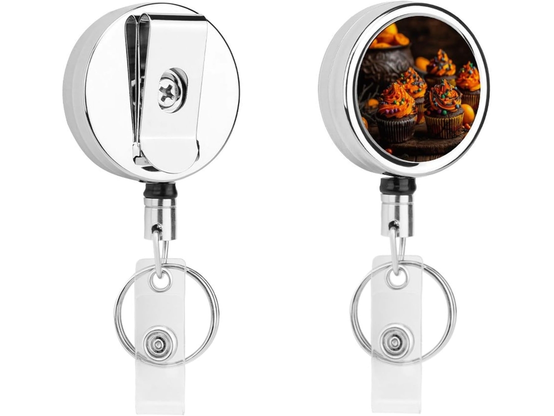 Porta Crachá Com Clip Cupcakes Na Mesa, Porta Etiqueta de Identificação, Chaveiro Retrátil, Porta Crachá, Clipe