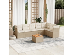Vidaxl 8 Pcs Conjunto De Sofás P/ Jardim Com Almofadões Vime Pe Bege