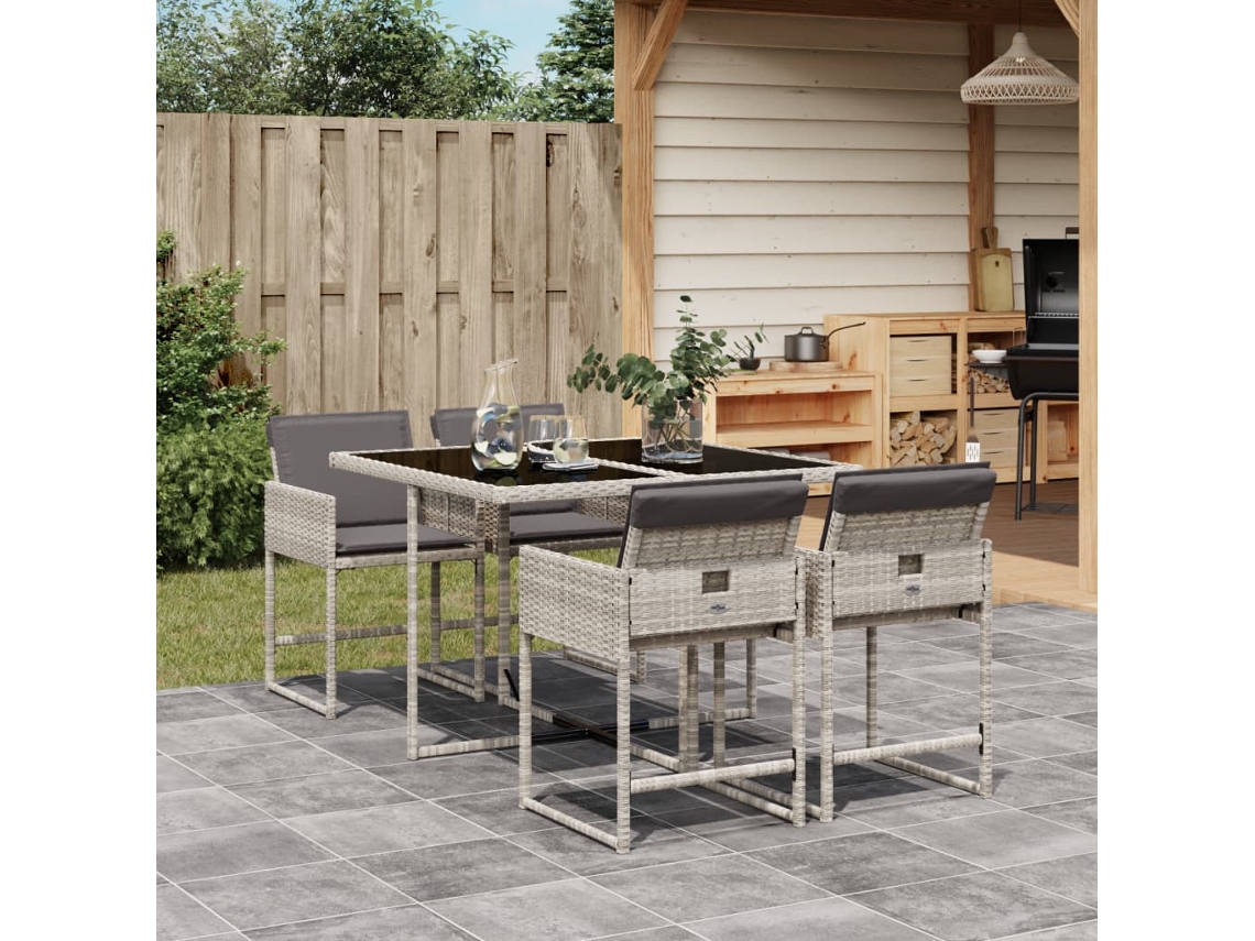 5 Pcs Conjunto De Jantar P/ Jardim C/ Almofadões Cinza Claro Dkd Home Decor