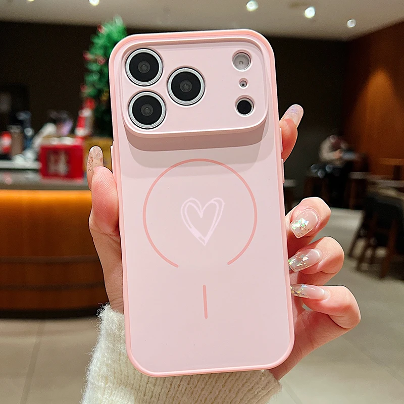 Capa Magnética Rígida Para Iphone 14 Pro Com Estampa De Corações Coloridos (rosa).
