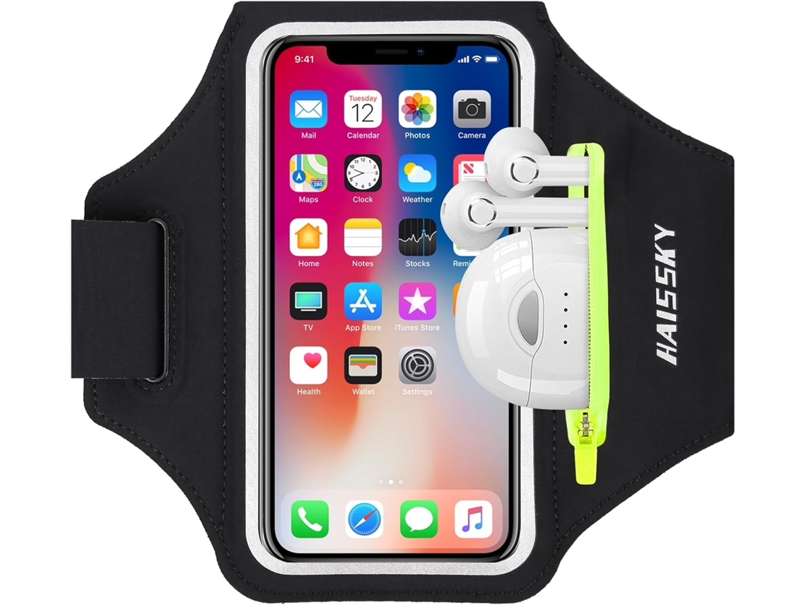 Braçadeira Esportiva Para Corrida Com Compartimento Para Fones De Ouvido, Ajustável Para Celulares De Até 6,7'' (preta)