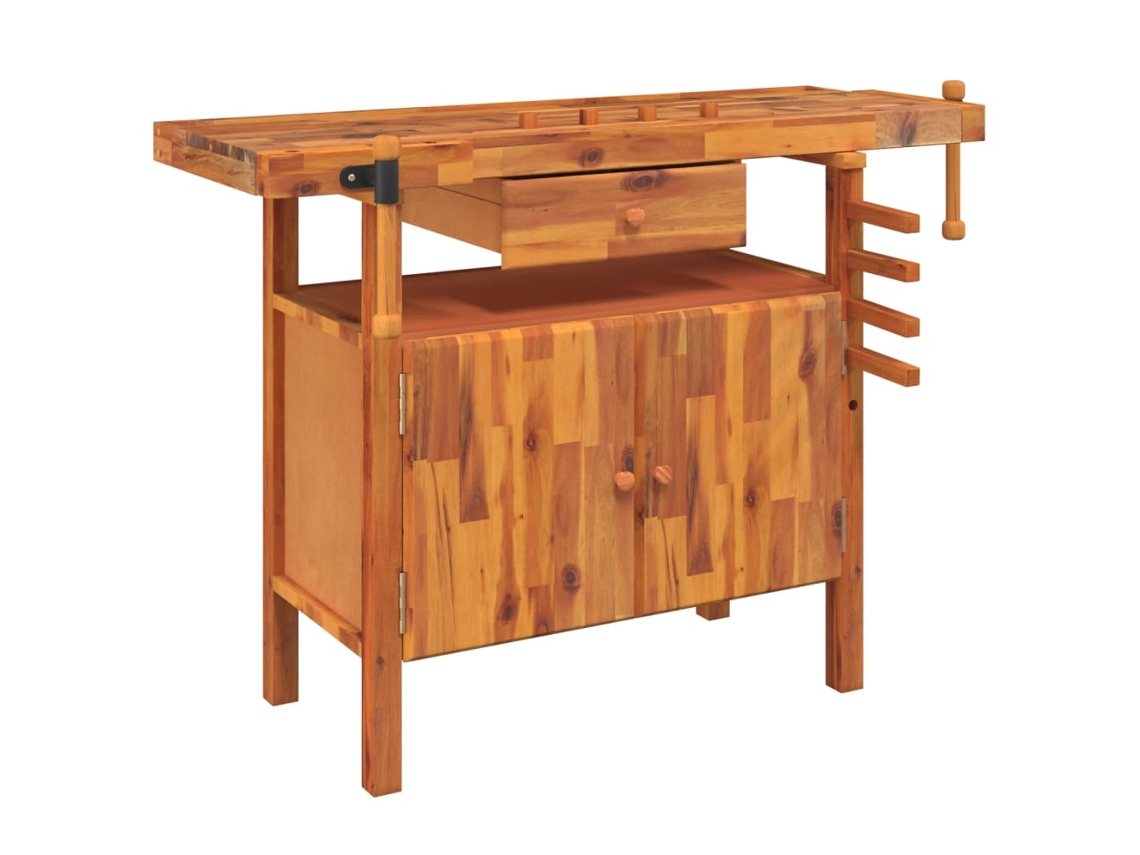 Bancada de Trabalho MAISON EXCLUSIVE com Gaveta e Torno 124x52x83 Cm Madeira Maciça Acácia