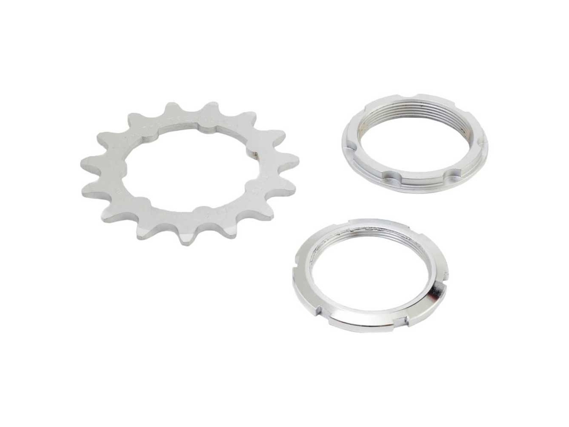Pinhão com Suporte e Porca de Anel Pista Prateado 1S / 14Tmiche