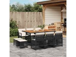 Vidaxl 11 Pcs Conjunto de Jantar P/ Jardim C/ Almofadões Vime Pe Preto