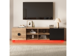 Móvel para TV KOMHTOM em madeira e preto, 180x38,5x47 cm, 1 gaveta, 1 prateleira, 1 armário, organização em degraus, para tela grande