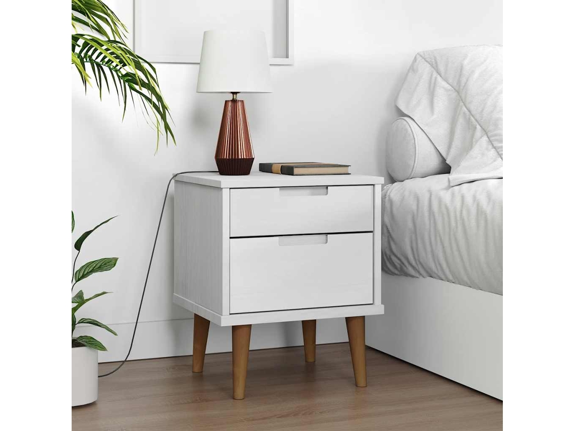 Vidaxl Mesa De Cabeceira Molde 40x35x48 Cm Pinho Maciço Branco