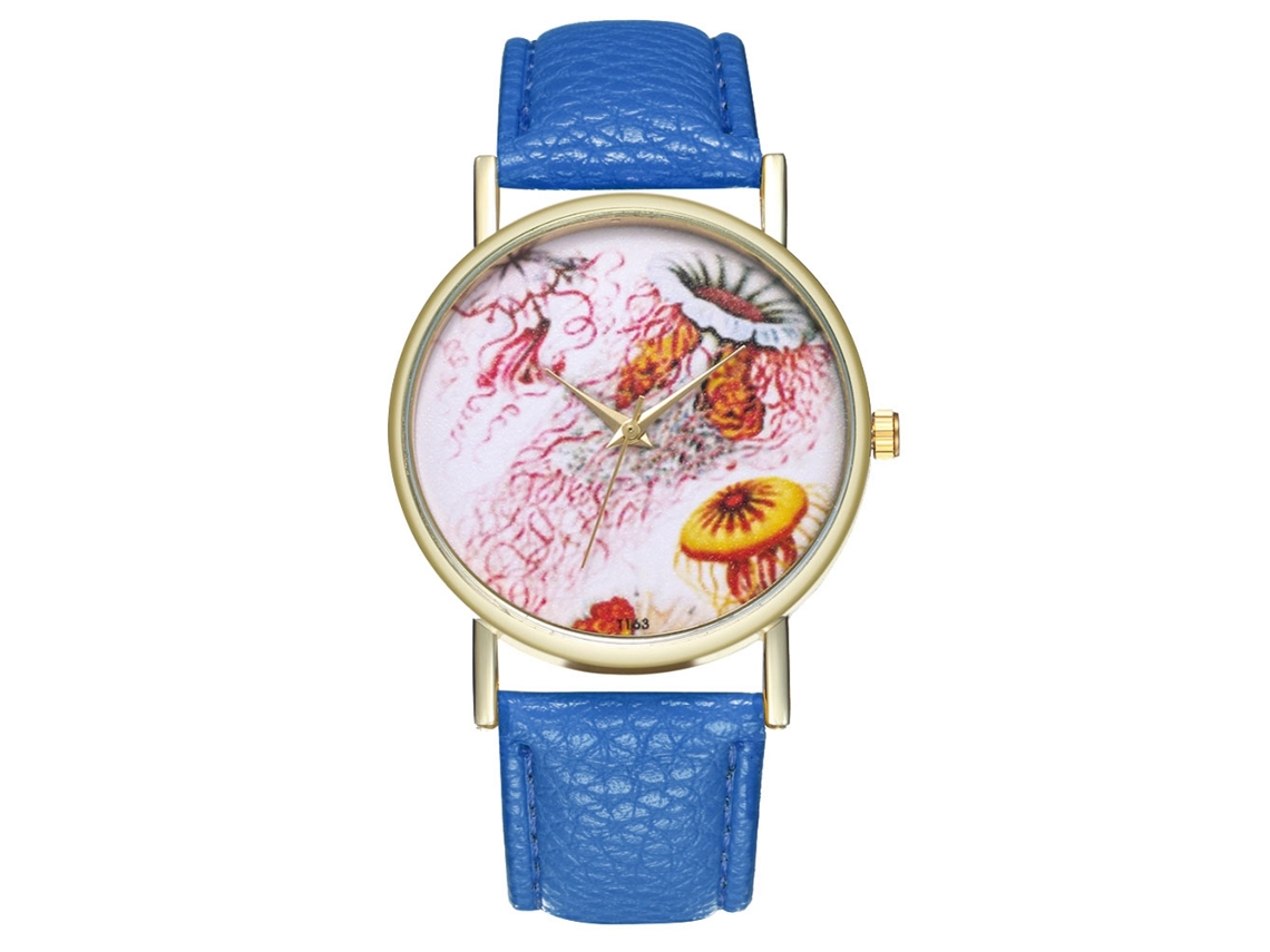 Reloj Casual De Cuarzo Para Hombre Mujer Niña Dial Redondo Correa De Cuero Pu Azul Real