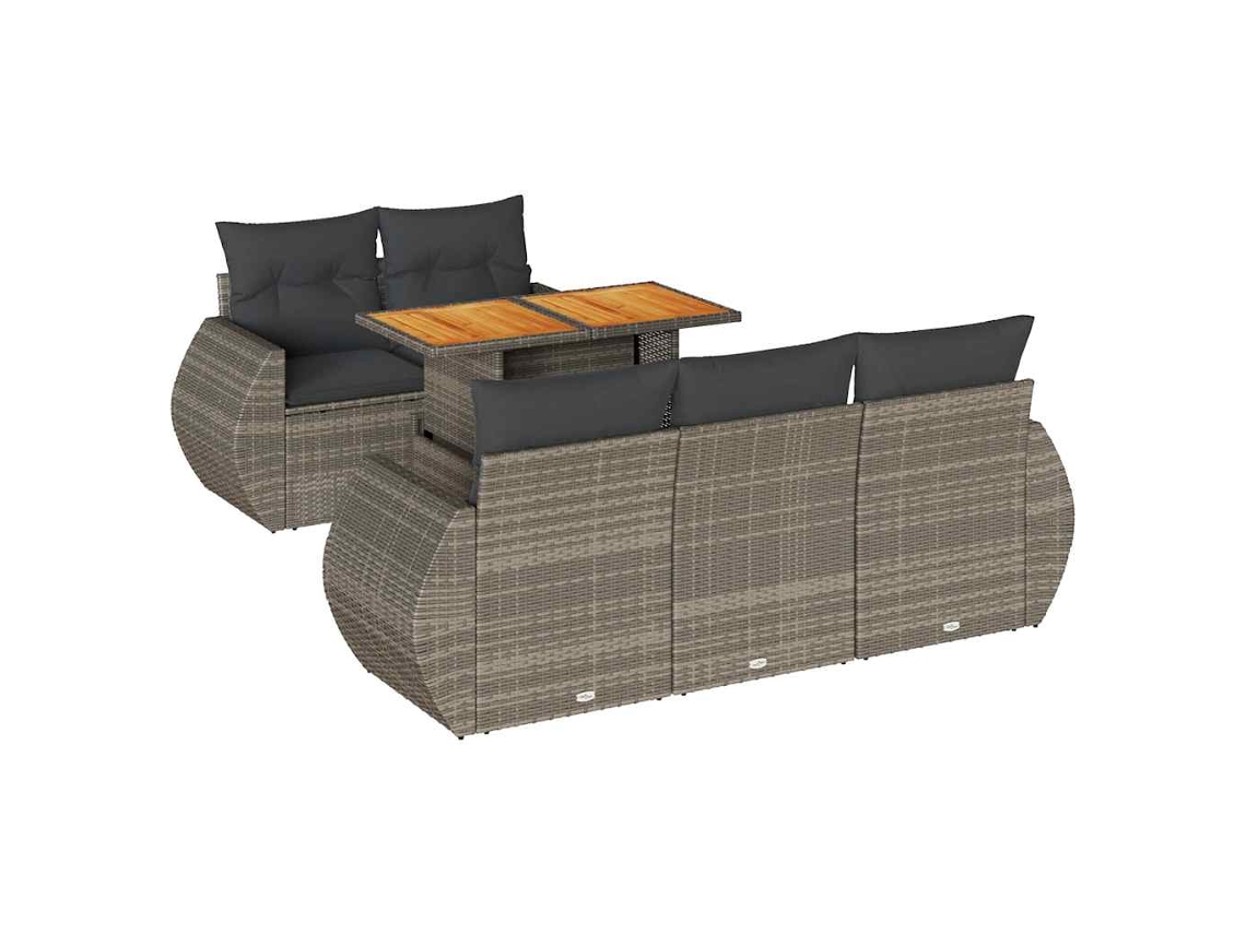 Conjunto de 6 Sofás de Jardim com Almofadões Vime Cinzento MAISON EXCLUSIVE (80x200 cm)