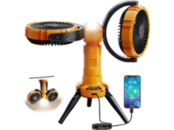 Ventilador De Camping De 8000mah/10000mah Com Luz, Oscilante De 270°, 8000mah, 10000mah, 270°, 360°, Amarelo, Oscilante, Giratório, Recarregável