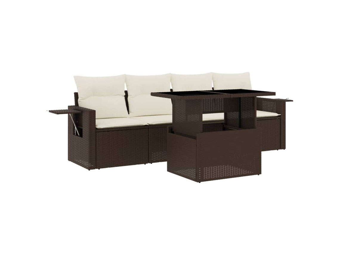Conjunto de 5 Sofás para Jardim com Almofadões Vime Pe Castanho MAISON EXCLUSIVE (5 pcs)