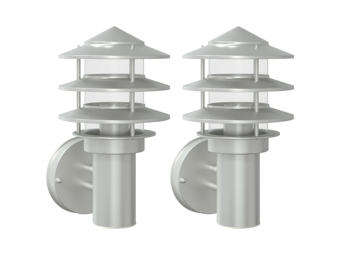 Conjunto 2 Candeeiros de parede p/ exterior VIDAXL aço inoxidável prateado