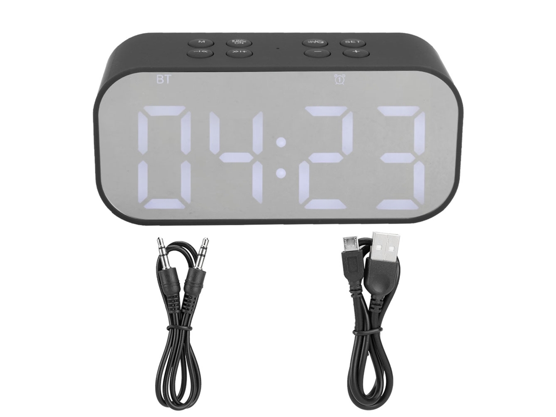 Aetheria alto falante Relógio Despertador Bluetooth 5.0 com Microfone, Aux, Tf, Fm, Bateria 2000mah Preto Bt501