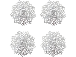 4 Manteles Redondos De Plata, Alfombrillas De Mesa Plástica Con Diseño Hueco, 38 Cm, Anti-deslizantes Y Aislantes Térmicos