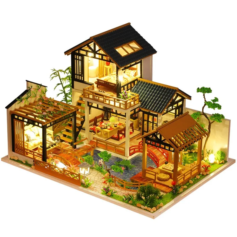 Conjunto de Casa de Bonecas para Adultos, Faça Você Mesmo, Grande Casa em Miniatura de Madeira, com Mobília. MDUG