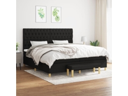 Cama Com Molas/colchão 200x200 Cm Tecido Preto