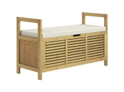 Sapateiro Com Espaço 100x40x60cm Armazenamento E Banco Macio Bambu