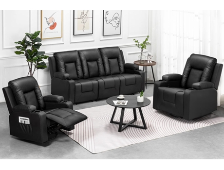 Conjunto COMHOMA de Poltronas Relax, Sofá, Conjunto de Sofá em Couro Sintético, Poltrona para TV, Poltrona Reclinável, Preto, 311