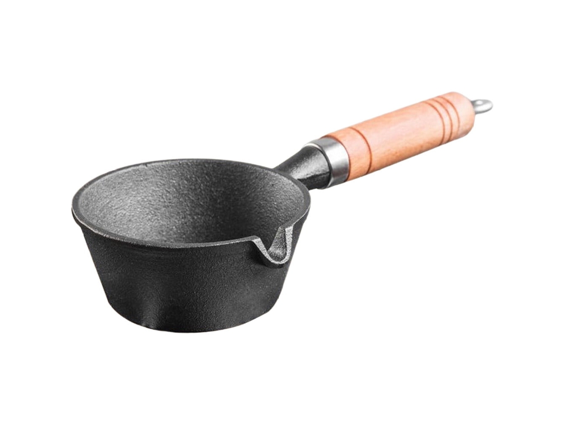 Panela Pequena De Ferro Fundido Com Cabo De Madeira, Ideal Para Molhos, Resistente Ao Fogo E Durável
