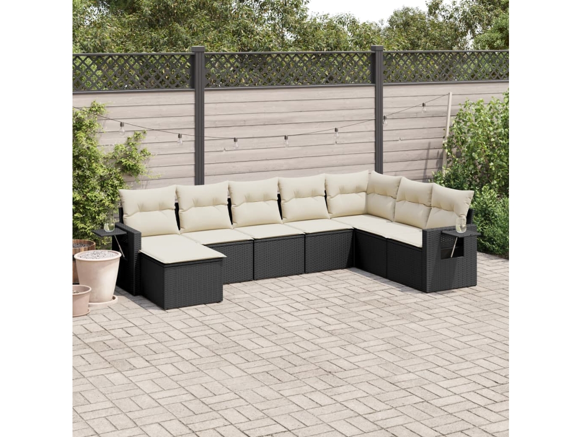 8 Pcs Conjunto Sofás De Jardim Com Almofadões Vime Pe Preto Dkd Home Decor