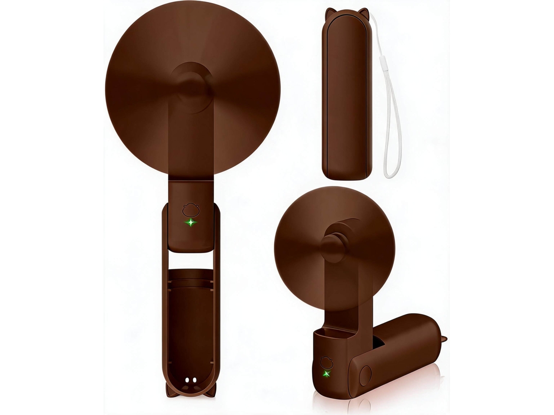 Mini Ventilador de Mão HENTEN HOME 2 em 1, bateria externa, compacto, marrom