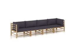 Vidaxl 4 Pcs Conj. Lounge Jardim Em Bambu C/ Almofadões Cinza-escuro