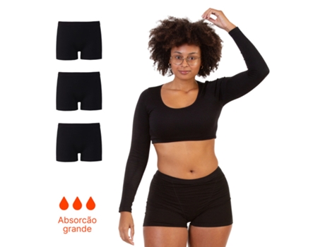 Conjunto De Boxers De Mulher Ecowoman Menstruais Pretas Fluxo Preto - 3pcs (s)