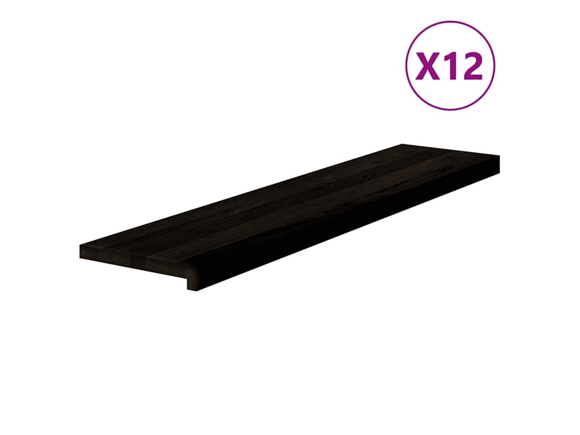 vidaXL Tapetes de escada 12 pcs 110x25x2 cm carvalho castanho escuro