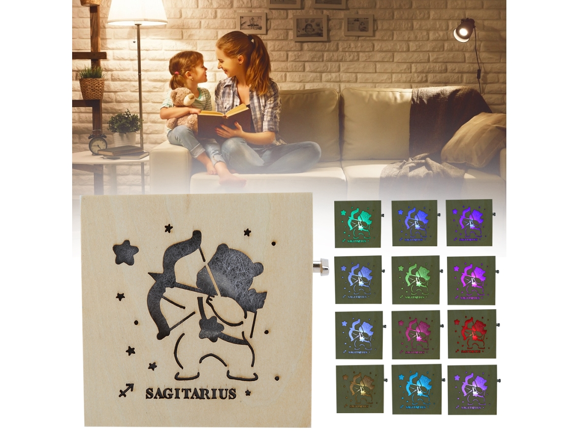 Caixa de Música Madeira Zodíaco Luminosa Presente Infantil