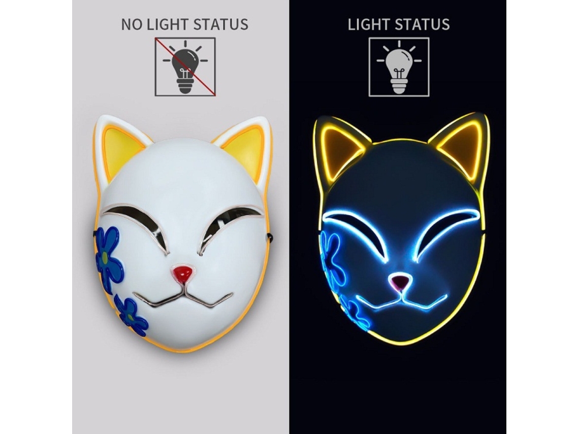 Máscara Luminosa Demon Slayer Laxiscreed Com Face De Gato E Luz Led Para Trocas Internacionais