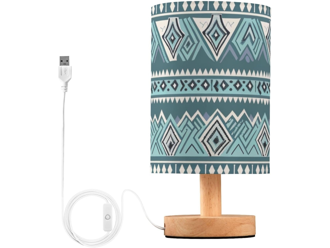 Abajur De Cabeceira Kll Com Porta Usb, Estilo Tribal Boho Azul E Verde, Ideal Para Meninas
