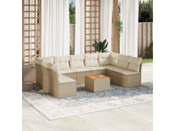 Vidaxl 10 Pcs Conjunto de Sofás P/ Jardim com Almofadões Vime Pe Bege