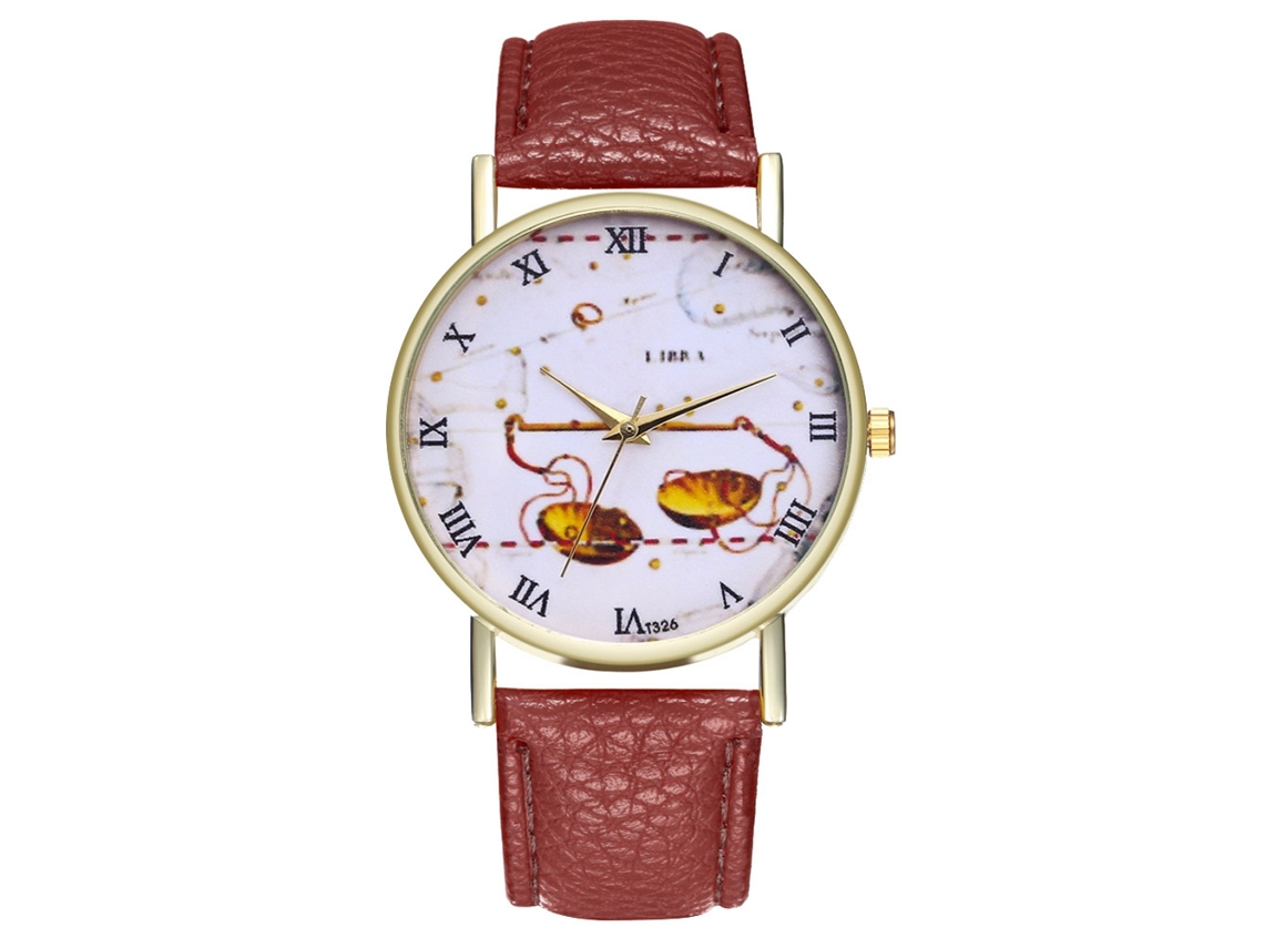 Reloj De Pulsera Unisex De Cuero Pu Con Patrón Libra Moda Café Zhoulianfa