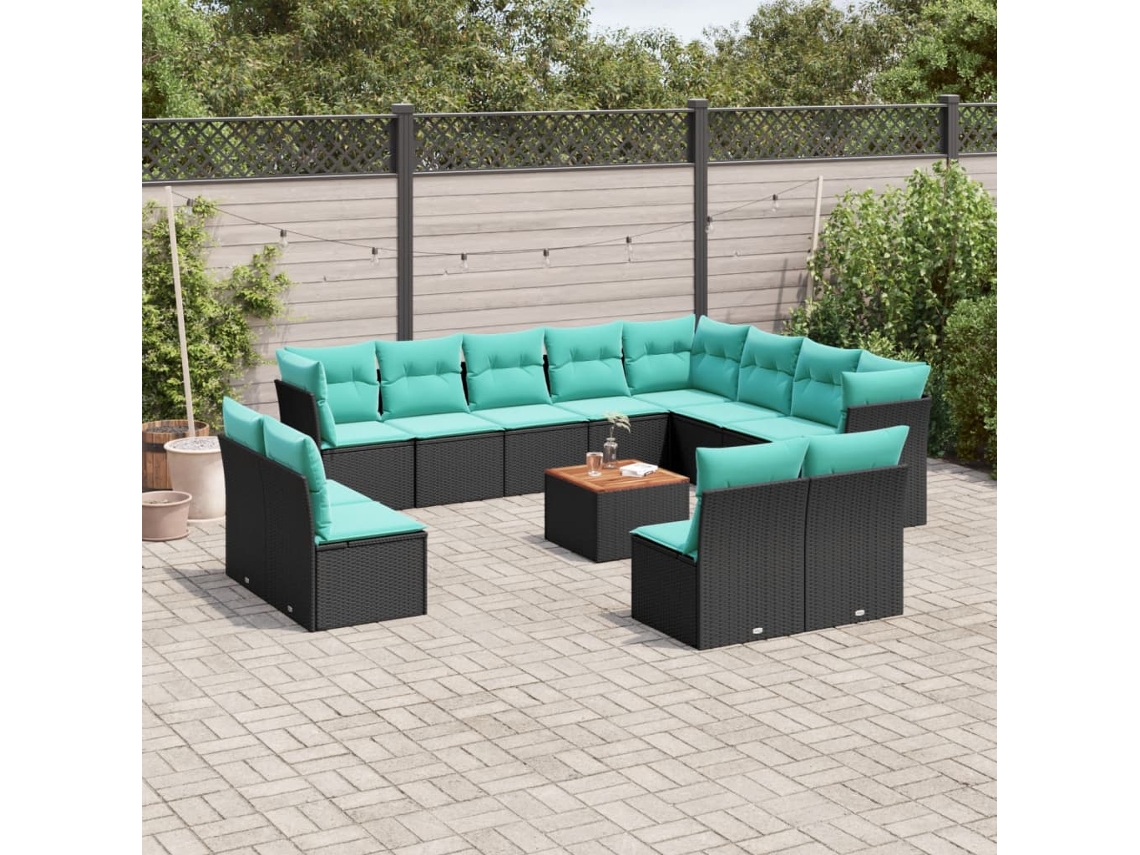 Vidaxl 13 Pcs Conjunto De Sofás De Jardim Com Almofadões Vime Pe Preto