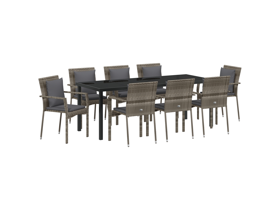 Conjunto 9 Conjunto De Jantar Para Jardim Vidaxl Cinzento Vime Pe (200 X 80 X 73 Cm)