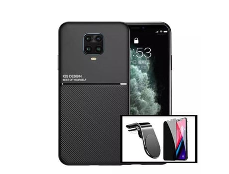 Kit Capa Traseira Magnética Anti Choque + Película de Vidro Temperado Privacidade + Suporte de Carro Magnético L para Xiaomi Redmi Note 10 Lite