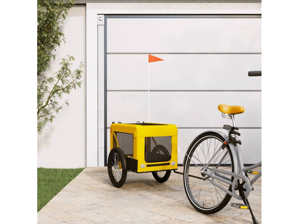 Vidaxl Reboque Bicicleta P/ Animais Tecido Oxford/ferro Amarelo/preto