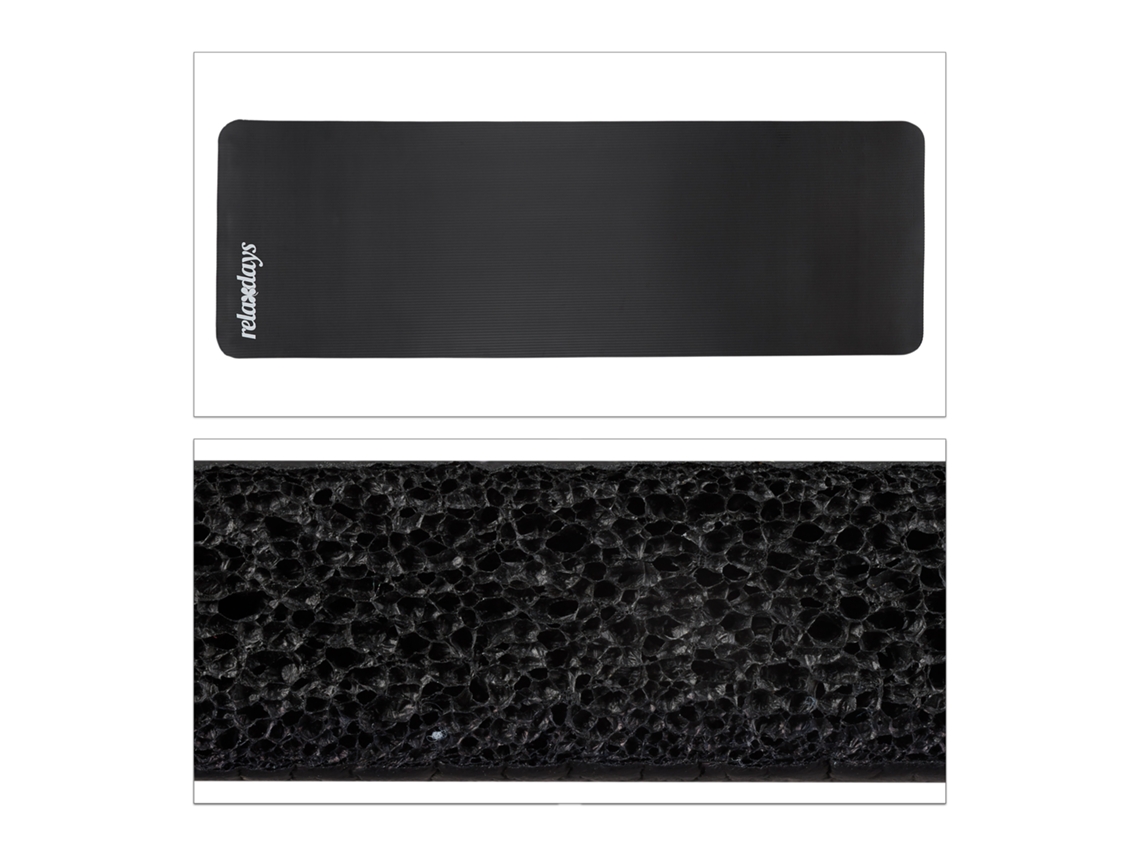 Tapete De Ioga Relaxdays, 1 Cm, Para Pilates E Fitness, Protege Articulações, Com Alça, 60 X 180 Cm, Preto