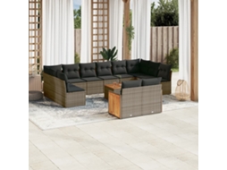 Vidaxl 13 Pcs Conjunto Sofás P/ Jardim C/ Almofadões Vime Pe Cinzento