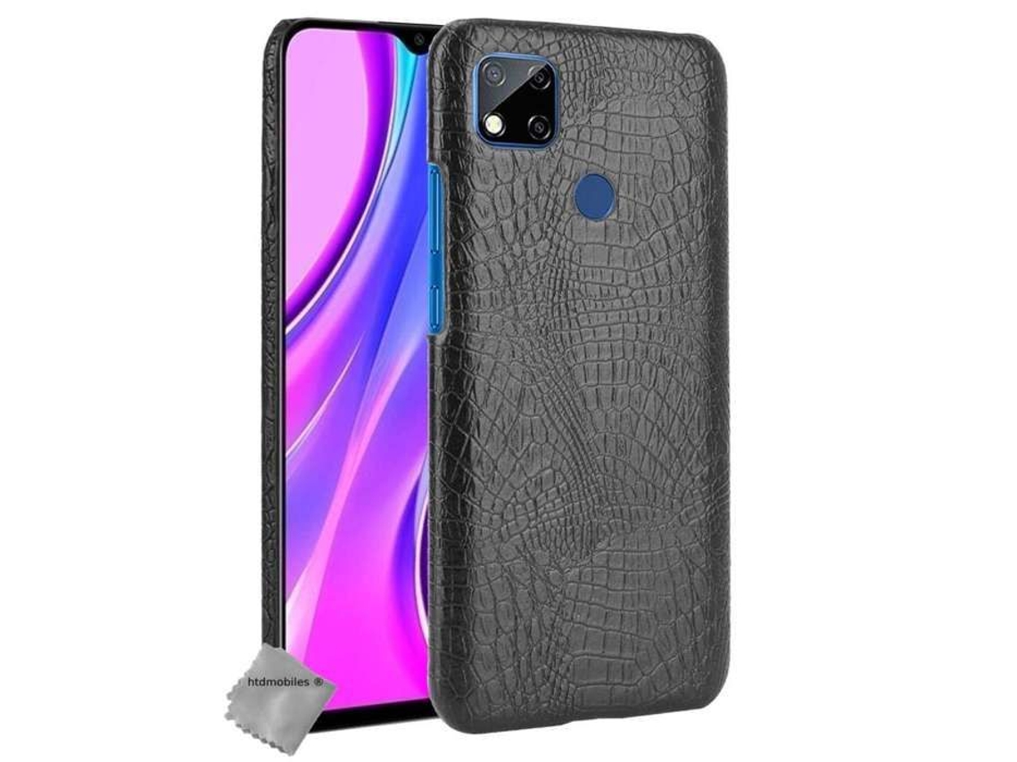 Estojo Rígido Em Imitação De Couro De Crocodilo Para Xiaomi Redmi 9c Vidro Temperado - Preto