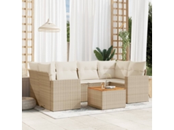 Vidaxl 7 Pcs Conjunto De Sofás P/ Jardim Com Almofadões Vime Pe Bege